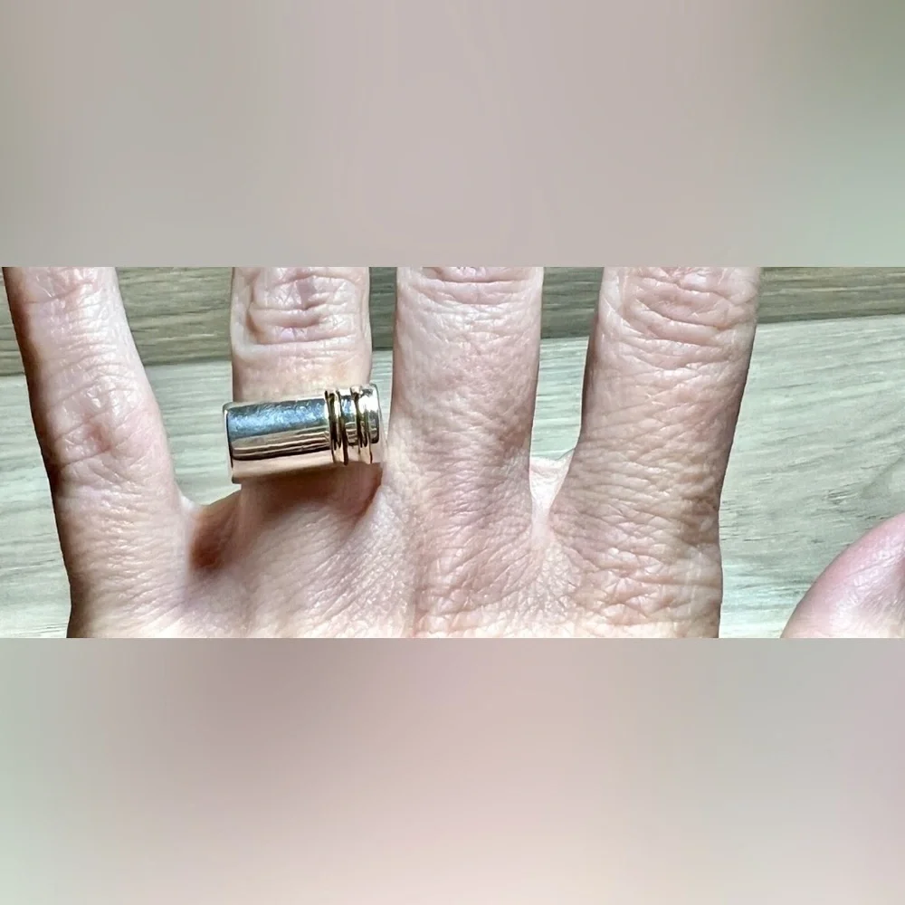 Vintage Designer Krypell Sterling Silver & 14K Gold Modernist Dome Ring, Size 5